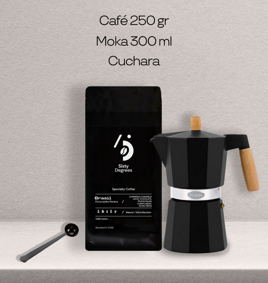 Pack Café 250g + Cafetera italiana 300ml + Cuchara